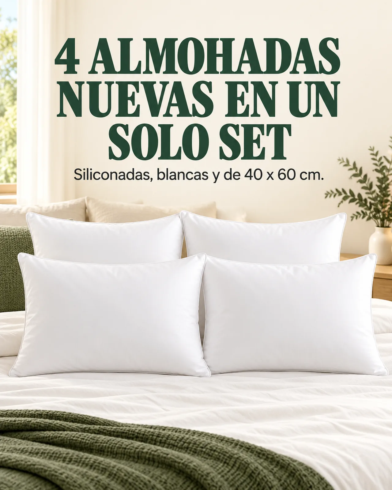 Set x4 Almohadas Siliconadas 40x60: 4 almohadas nuevas en un solo set