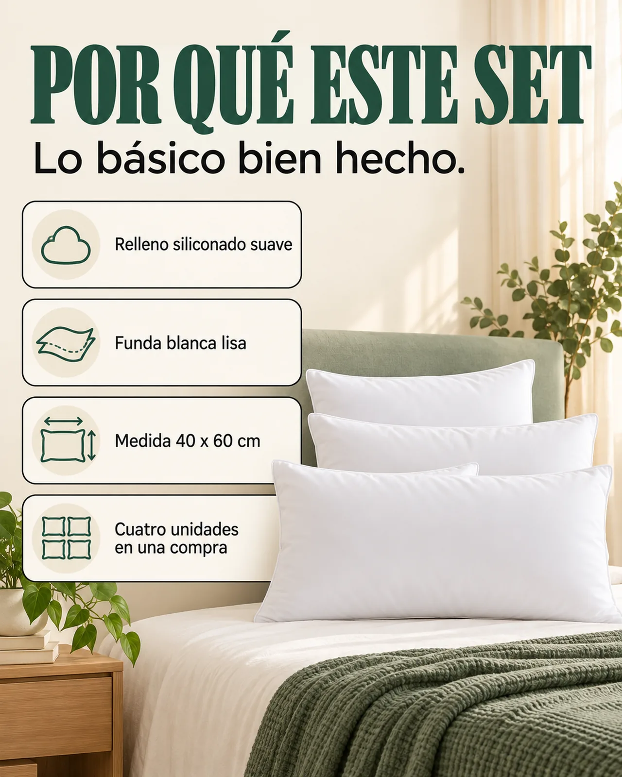 Set x4 Almohadas Siliconadas 40x60: Por qué este set