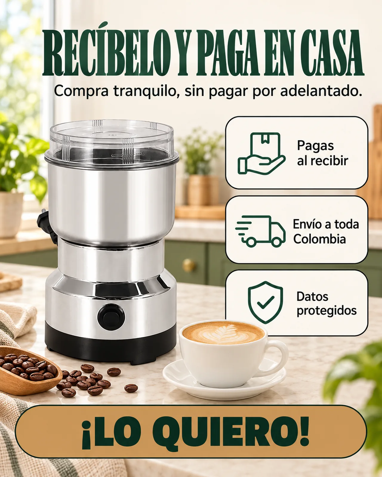 Molino Eléctrico de Café y Granos: Recíbelo y paga en casa